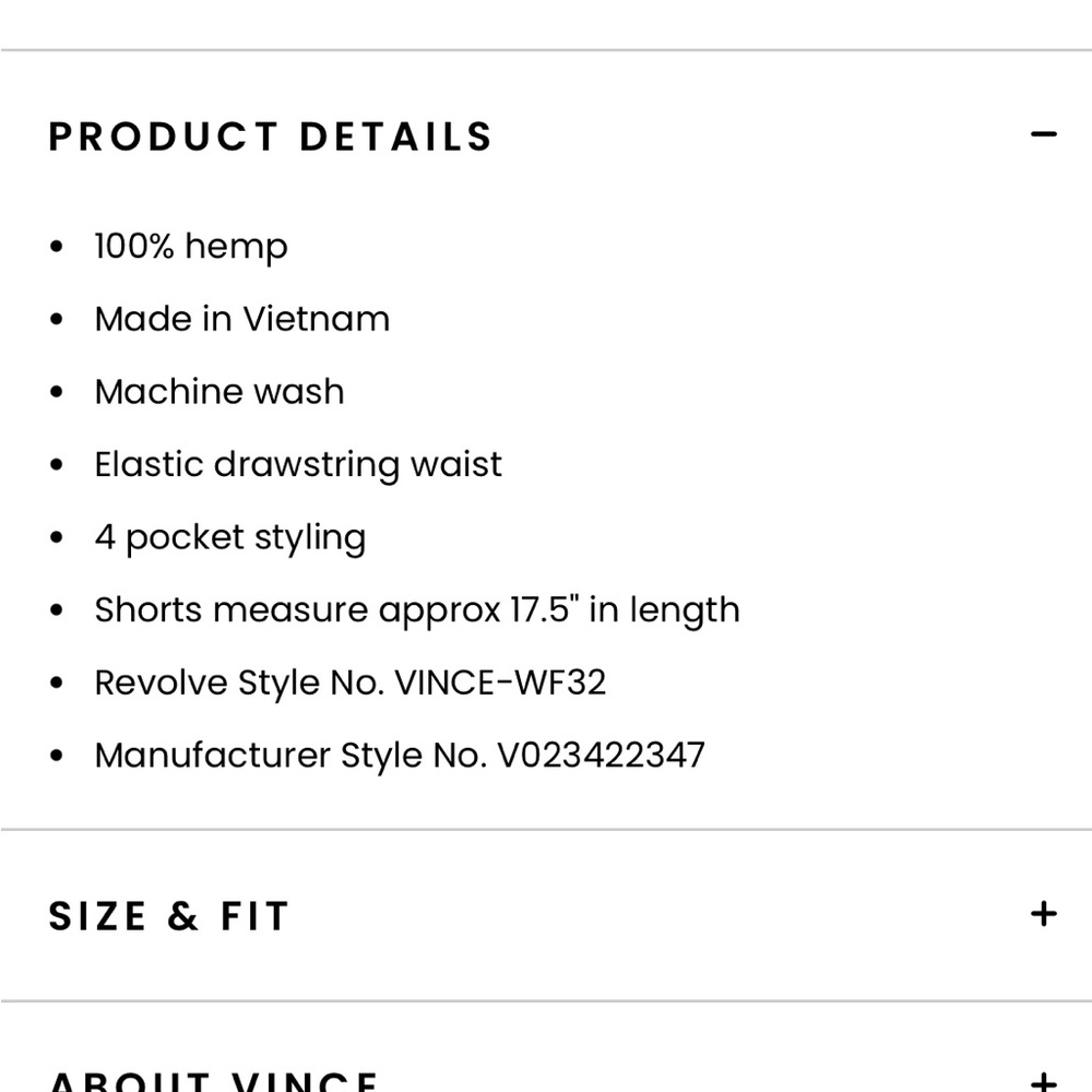 NWT Vince Hemp Pull on Shorts in Black XXS - Picture 2 of 5